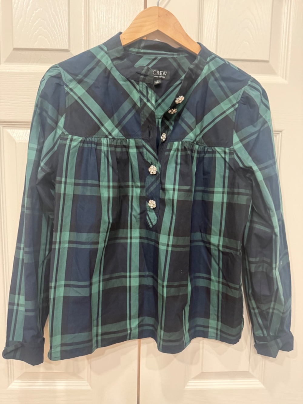 J. Crew Fresco Top With Jewel Buttons In Black Watch Tartan Plaid - Picture 5 of 9